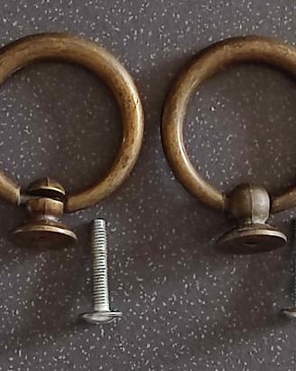 4 maniglie in ottone tonde cassetti mobili antichi
