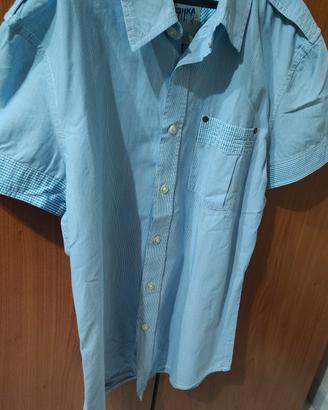 Camicia Bershka manica corta righe azzurre - M