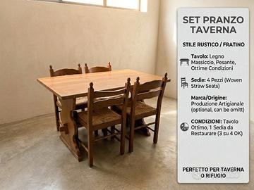 Tavolo da taverna in legno massiccio con 4 sedie
