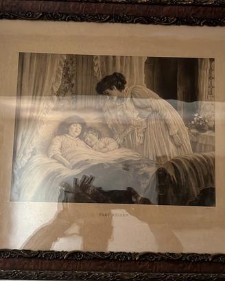 Stampa antica "Fast Asleep" con cornice d'epoca