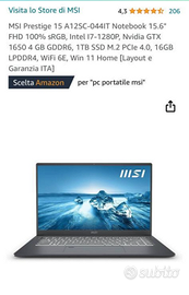 MSI Prestige 15 – i7 12ª gen / 16GB RAM / 1TB SSD