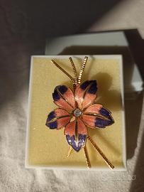 Spilla Vintage Fiore Smaltato Rosa e Viola  