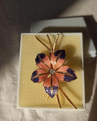 Spilla Vintage Fiore Smaltato Rosa e Viola  