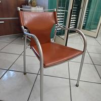 Set 4 sedie design in metallo e pelle marrone 