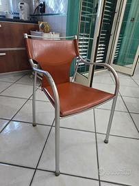 Set 4 sedie design in metallo e pelle marrone 