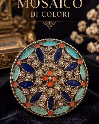 Antica spilla berbera argento e smalti amazigh