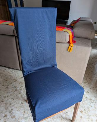 Copri sedia blu e senape elasticizzati