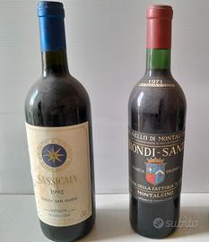 Bottiglie vino sassicaia e biondi santi brunello
