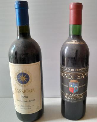 Bottiglie vino sassicaia e biondi santi brunello