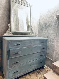 Cassettiera Shabby azzurro polvere