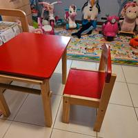tavolino e sedia rossa legno bambini