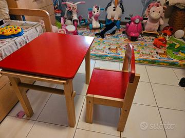 tavolino e sedia rossa legno bambini