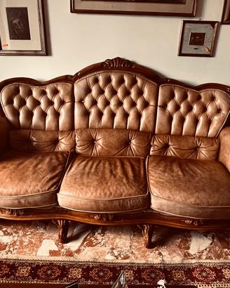 Salotto completo in pelle pregiata e legno