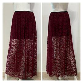 RINASCIMENTO Maxi gonna rosso bordeaux in pizzo