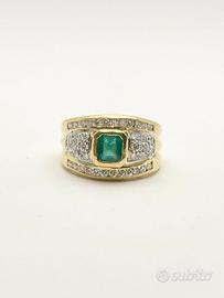 Anello oro 18KT smeraldo 0.90 diamanti 0.80 VVS G