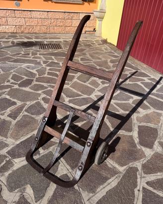 Carrello porta fiori antico in legno rovere