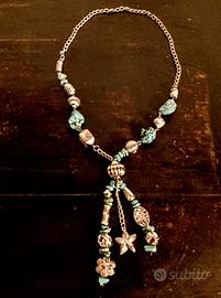 Collana etnica argento pietre turchesi 