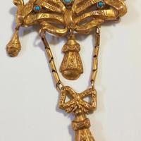 Antica Spilla Borbonica In Oro Basso con Turchese