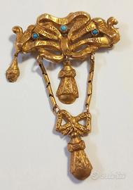 Antica Spilla Borbonica In Oro Basso con Turchese