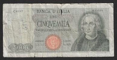 Italia - banconota circolata da 5000 Lire "Colombo