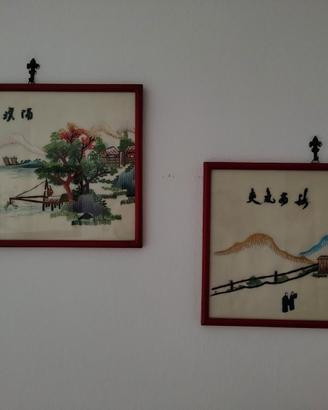 Serie 5 quadri stoffa disegni orientali