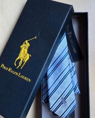 Cravatta nuova Polo Ralph Lauren Uomo Seta Celeste