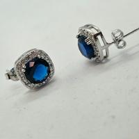 Orecchino rettangolare con cubic Zirconia BLU