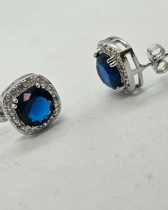 Orecchino rettangolare con cubic Zirconia BLU