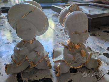Coppia Statuine Vintage in Porcellana e Oro zecchi