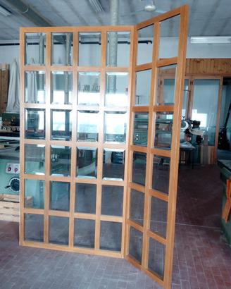 Separé vetrata divisorio legno massello noce
