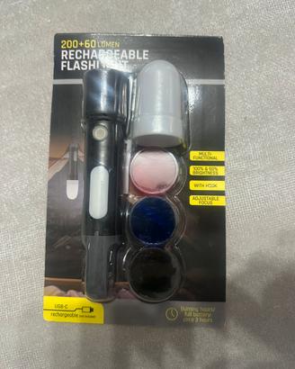 Torcia LED ricaricabile 200 lumen lenti colorate
