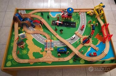 tavolo da gioco set con trenino in legno 