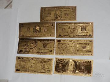 "DOLLARI" 7 BANCONOTE LAMINATI IN ORO