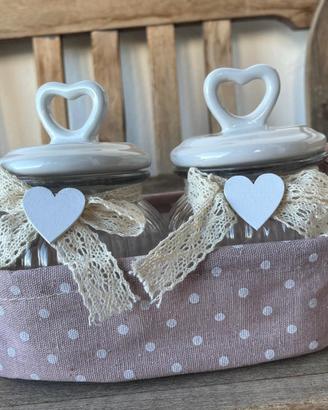 Lotto 30 set barattoli shabby chic con cestino