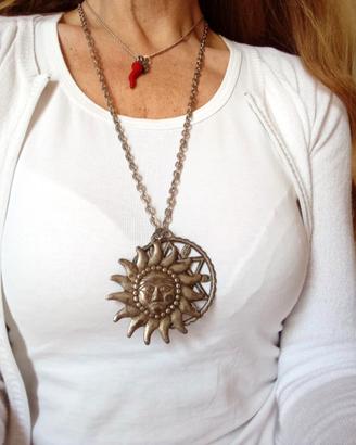 Collana con due ciondoli - Sole e Hamsa anni '70 v