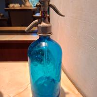 Sifone vintage per soda in vetro blu d'epoca