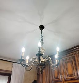 Splendido lampadario a 6 luci, in bronzo anticato 