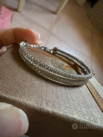 Bracciale a doppia fascia in maglia mesh argentata