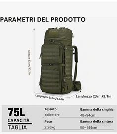 Zaino viaggi escursionismo 75L