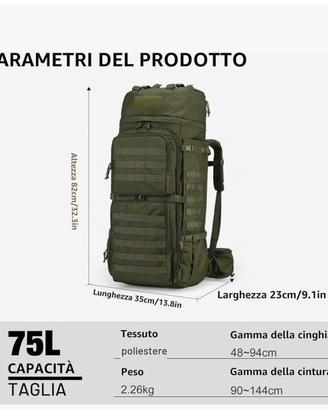 Zaino viaggi escursionismo 75L