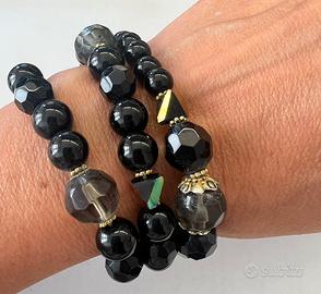 Trio di bracciali elastici vetro e resina
