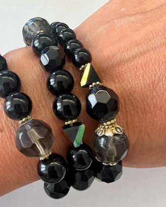 Trio di bracciali elastici vetro e resina