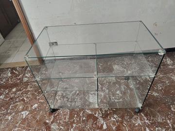 Carrello Porta TV / Mobile Hi-Fi in Vetro su Ruote