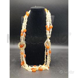 COLLANA CON PIETRE ARANCIONI E PIETRA DI LUNA