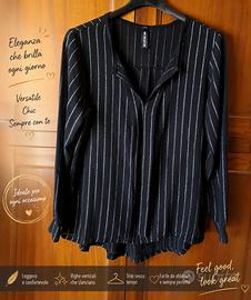 Blusa nera righe brillanti elegante M/L