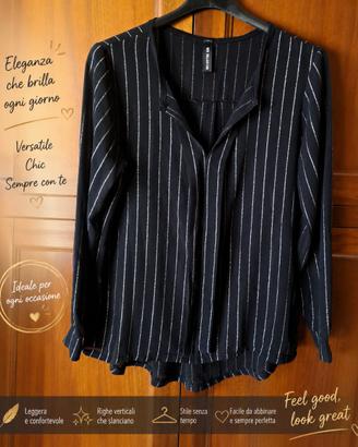 Blusa nera righe brillanti elegante M/L