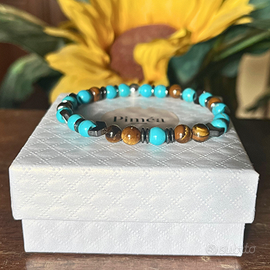 Bracciale uomo turchese, tigre, ematite 6mm