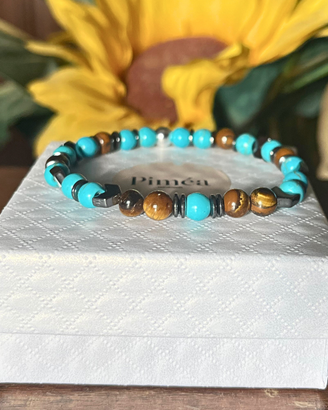 Bracciale uomo turchese, tigre, ematite 6mm
