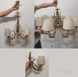 set Antico Lampadario ottone + Applique + lampiere