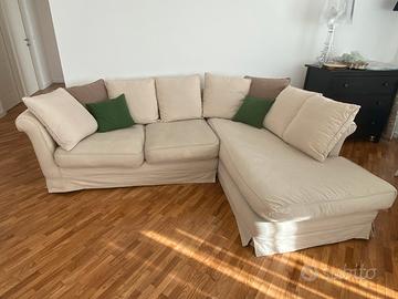 Divano letto confalone con chaise longue beige